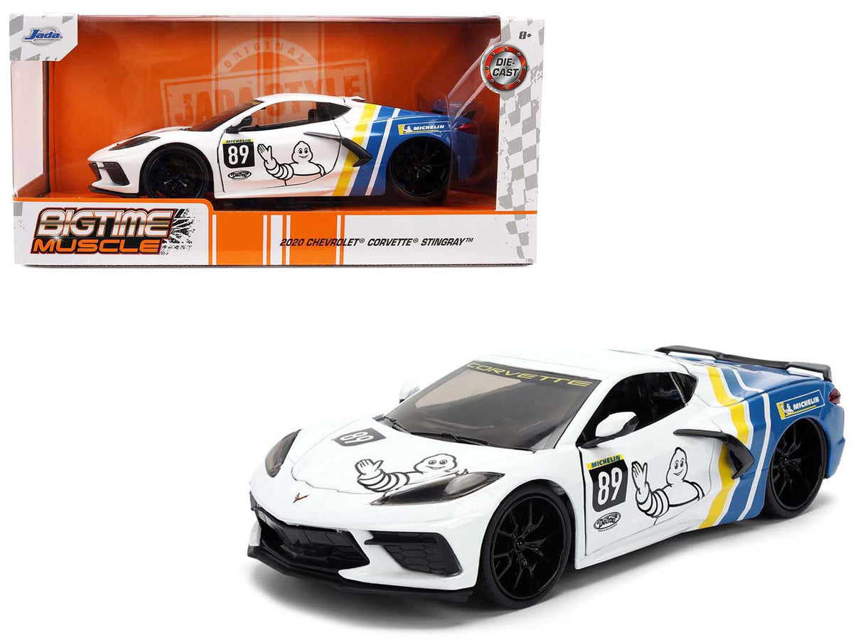 2020 Chevrolet Corvette Stingray C8 #89 'Michelin' White with Yellow and Blue Stripes 'Bigtime Muscle' Series 1/24 Diecast Model Car by Jada