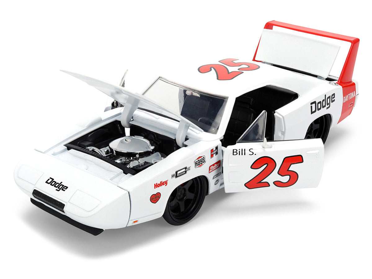 1969 Dodge Charger Daytona #25 White with Red Stripes 'Bigtime Muscle' Series 1/24 Diecast Model Car by Jada
