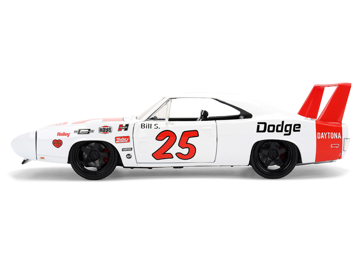 1969 Dodge Charger Daytona #25 White with Red Stripes 'Bigtime Muscle' Series 1/24 Diecast Model Car by Jada