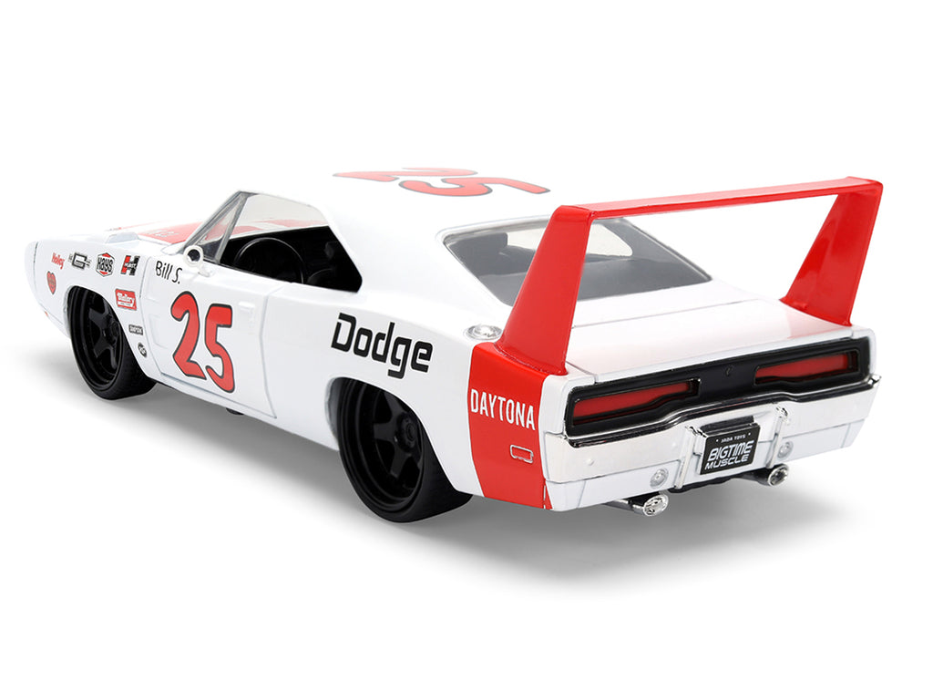 1969 Dodge Charger Daytona #25 White with Red Stripes 'Bigtime Muscle' Series 1/24 Diecast Model Car by Jada