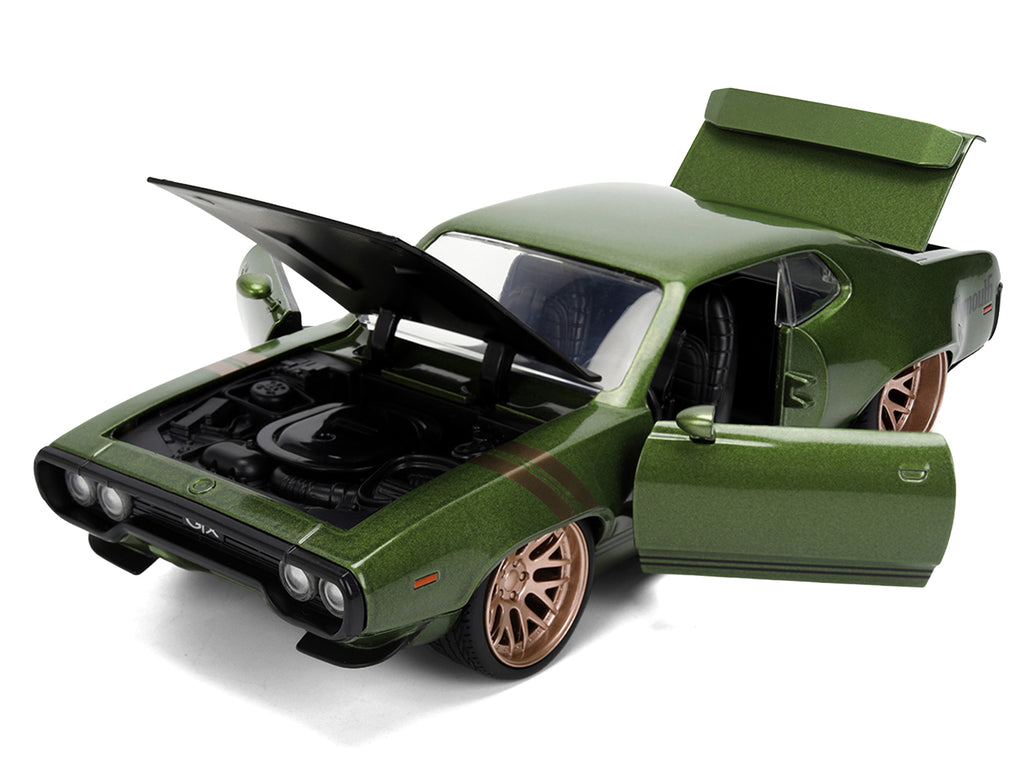 1972 Plymouth GTX Green Metallic with Matt Black Hood and Gold Stripes 'Bigtime Muscle' Series 1/24 Diecast Model Car by Jada