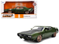 1972 Plymouth GTX Green Metallic with Matt Black Hood and Gold Stripes 'Bigtime Muscle' Series 1/24 Diecast Model Car by Jada