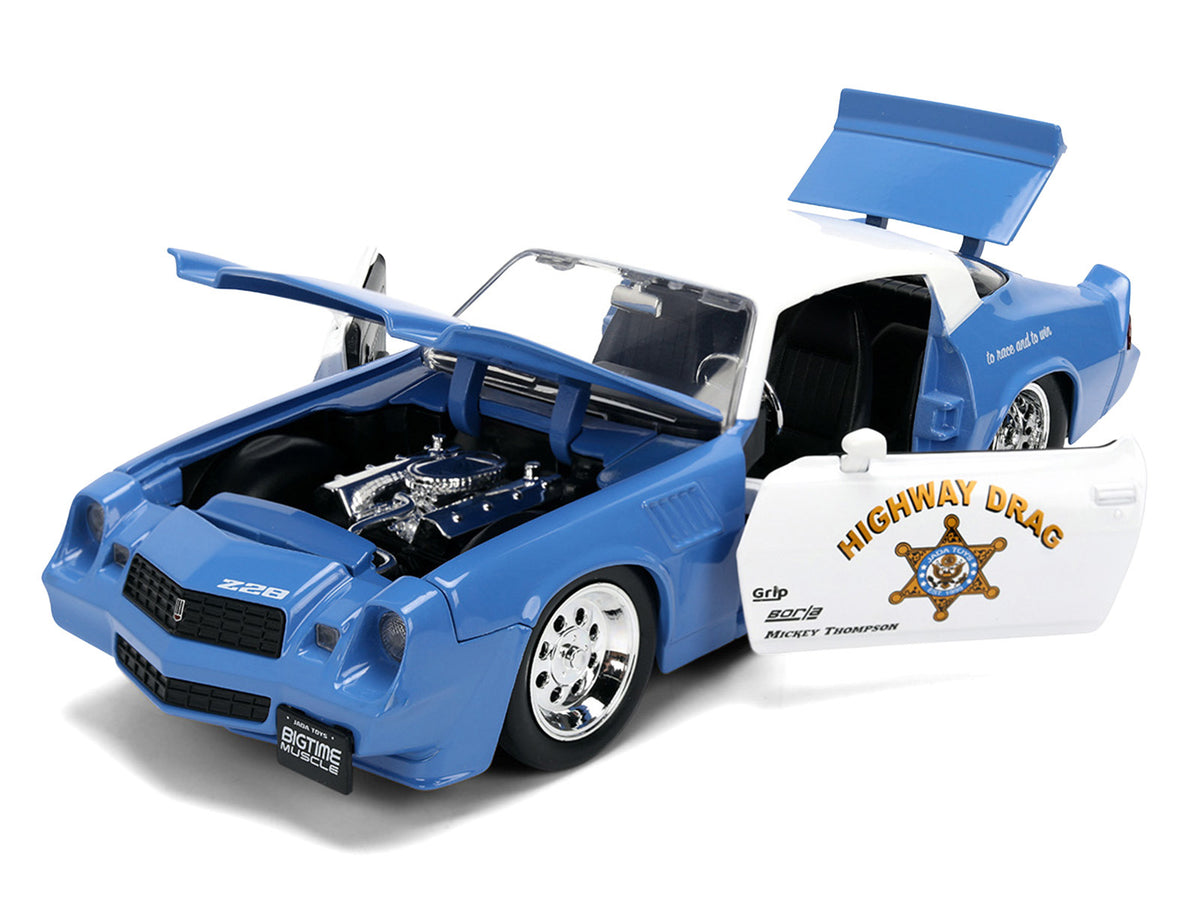 1979 Chevrolet Camaro Z28 Police 'Highway Drag' Blue and White 'Bigtime Muscle' Series 1/24 Diecast Model Car by Jada