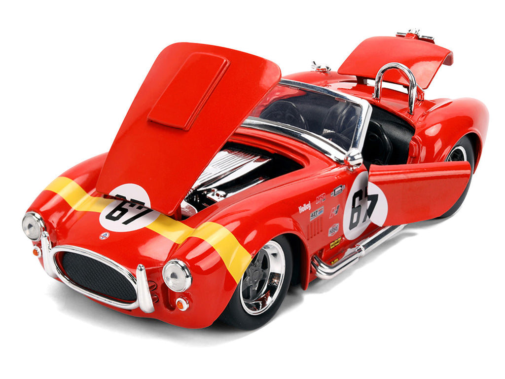 1965 Shelby Cobra 427 S/C #67 Red with Yellow Stripe 'Bigtime Muscle' Series 1/24 Diecast Model Car by Jada