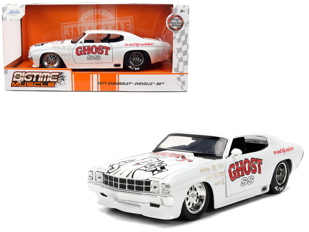 1971 Chevrolet Chevelle SS 'Ghost SS' White with Graphics 'Bigtime Muscle' Series 1/24 Diecast Model Car by Jada