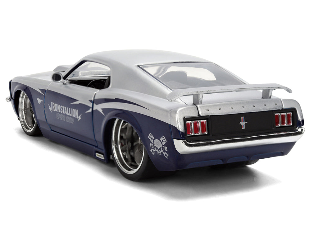 1970 Ford Mustang Boss 429 'Iron Stallion Speed Shop' Silver and Dark Blue Metallic 'Bigtime Muscle' Series 1/24 Diecast Model Car by Jada