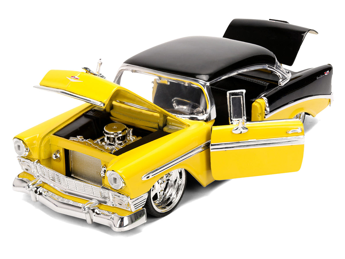 1956 Chevrolet Bel Air Yellow and Black 'Bigtime Muscle' Series 1/24 Diecast Model Car by Jada