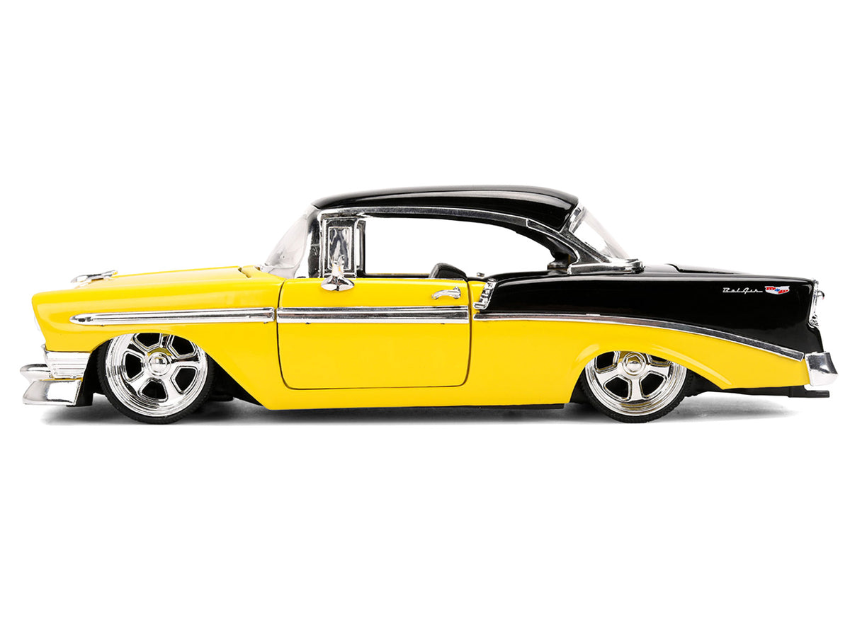 1956 Chevrolet Bel Air Yellow and Black 'Bigtime Muscle' Series 1/24 Diecast Model Car by Jada