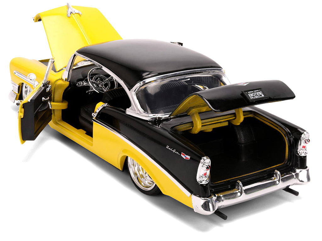 1956 Chevrolet Bel Air Yellow and Black 'Bigtime Muscle' Series 1/24 Diecast Model Car by Jada