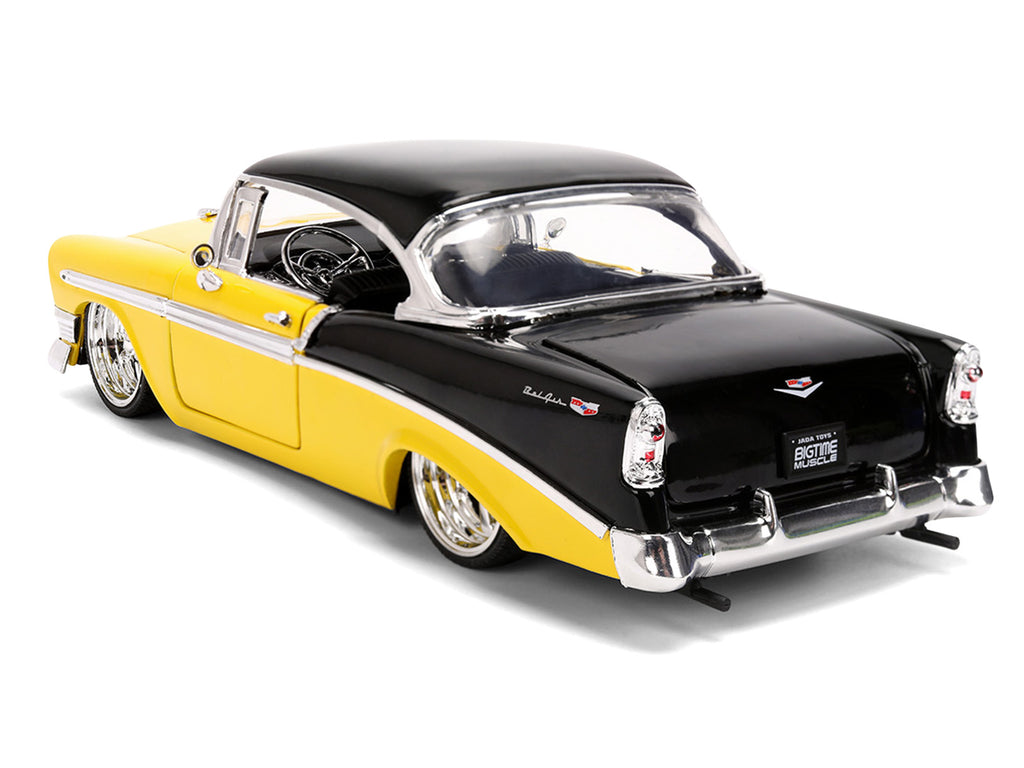 1956 Chevrolet Bel Air Yellow and Black 'Bigtime Muscle' Series 1/24 Diecast Model Car by Jada
