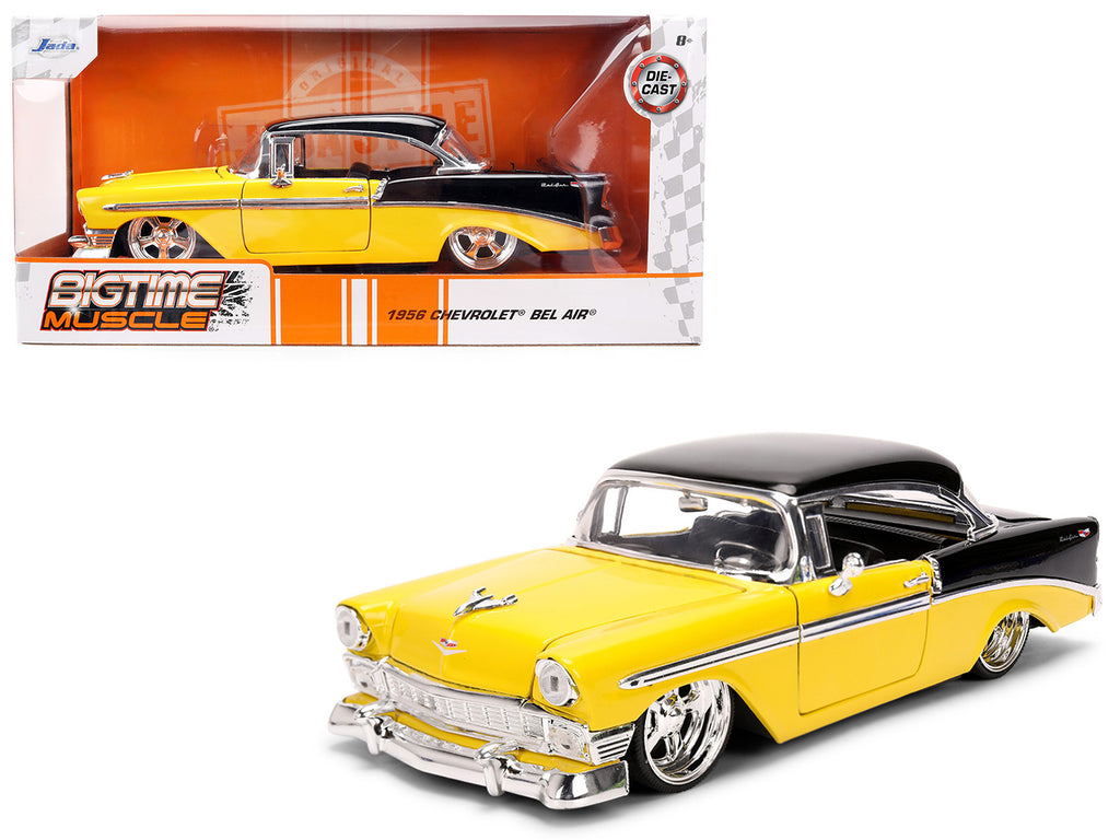1956 Chevrolet Bel Air Yellow and Black 'Bigtime Muscle' Series 1/24 Diecast Model Car by Jada