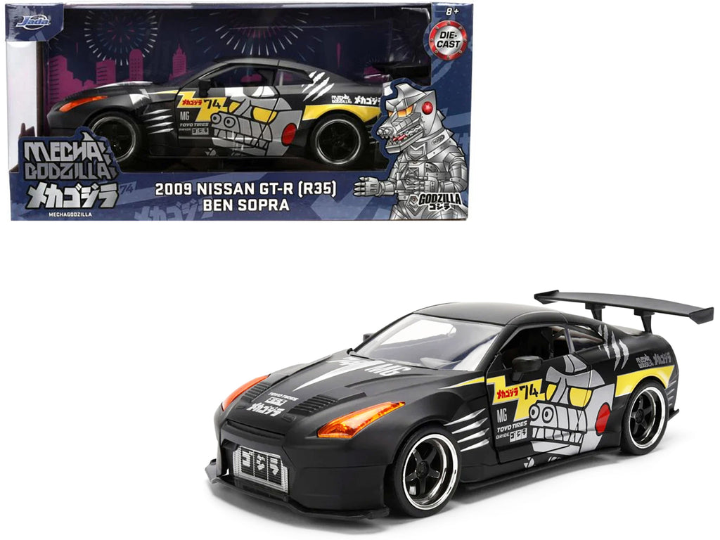 2009 Nissan GT-R (R35) Ben Sopra Matt Black with 'Mechagodzilla' Graphics 'Hollywood Rides' Series 1/24 Diecast Model Car by Jada