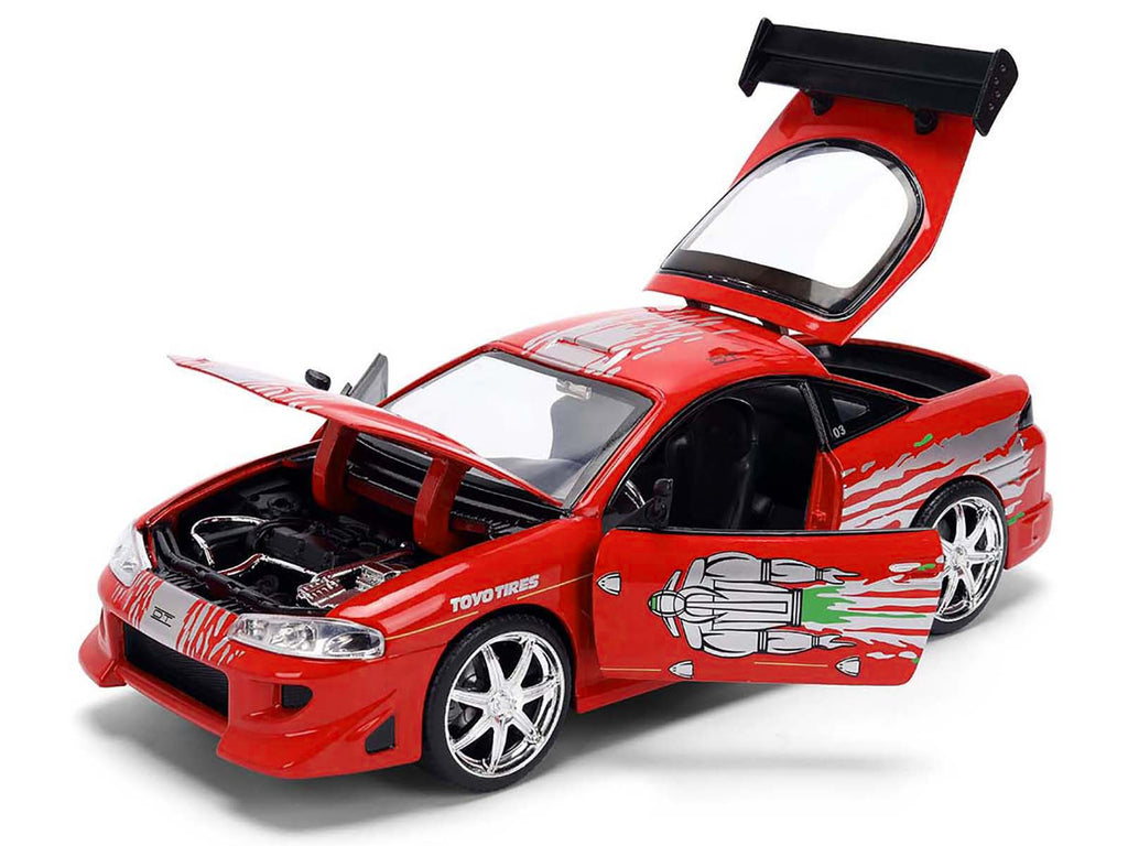 Brian's Mitsubishi Eclipse Red with Graphics Remix 'The Fast and The Furious' (2001) Movie 'Fast & Furious' Series 1/24 Diecast Model Car by Jada