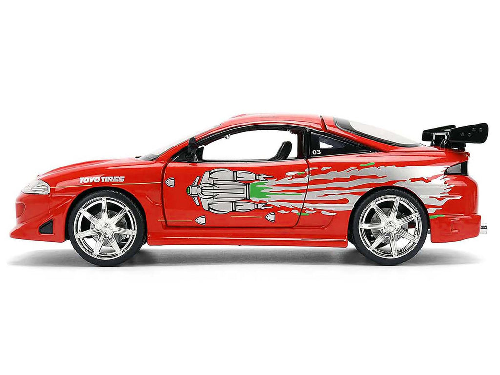 Brian's Mitsubishi Eclipse Red with Graphics Remix 'The Fast and The Furious' (2001) Movie 'Fast & Furious' Series 1/24 Diecast Model Car by Jada