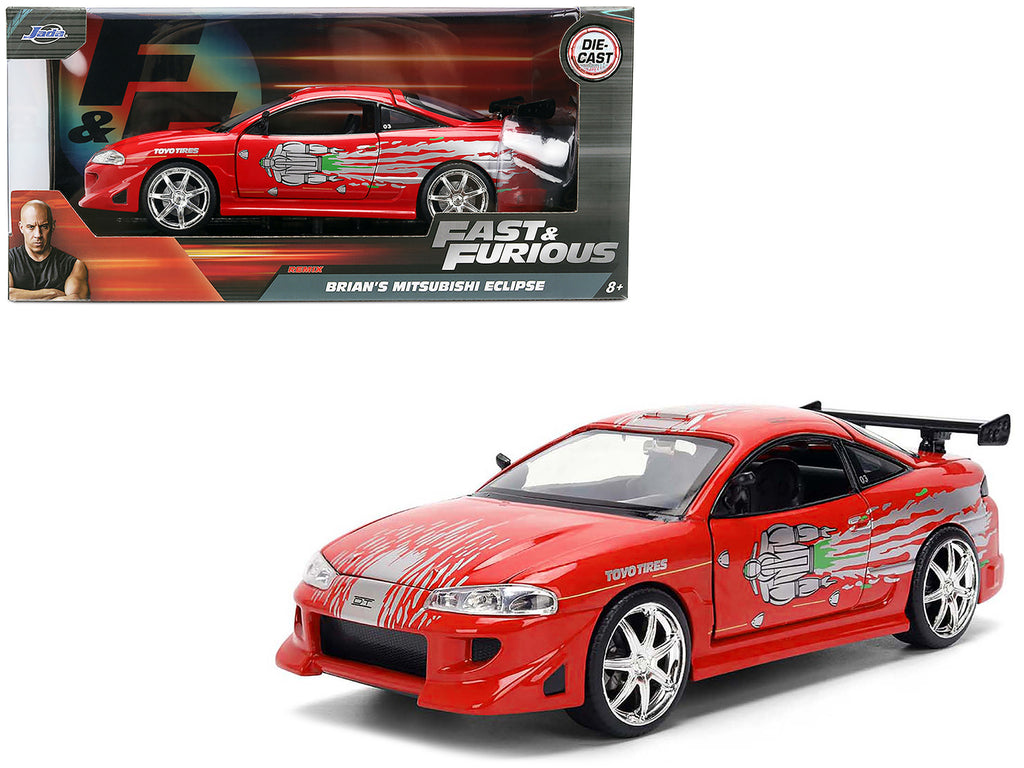 Brian's Mitsubishi Eclipse Red with Graphics Remix 'The Fast and The Furious' (2001) Movie 'Fast & Furious' Series 1/24 Diecast Model Car by Jada