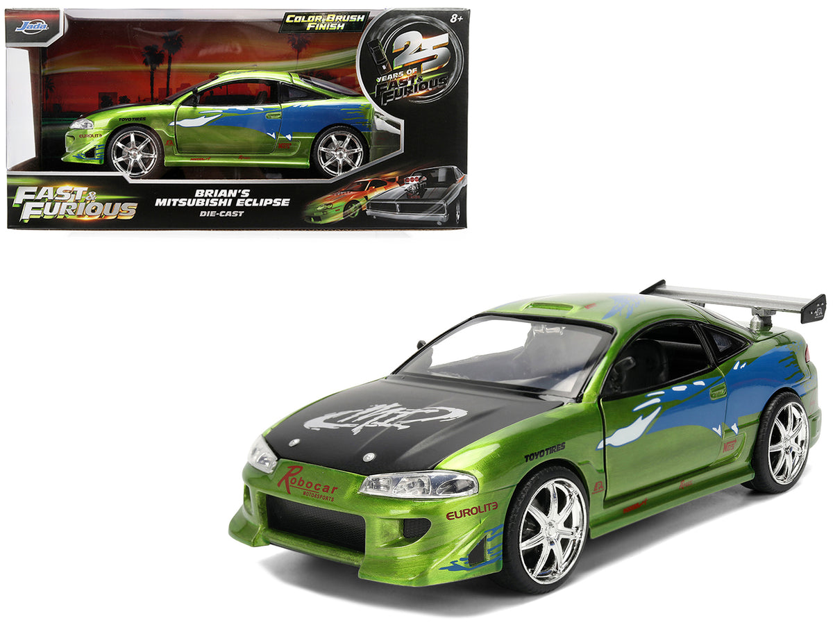 Brian's Mitsubishi Eclipse Green Brush Finish 'The Fast and the Furious' (2001) Movie 25 Years of Fast & Furious Anniversary 1/24 Diecast Model Car by Jada