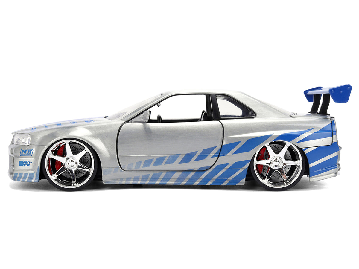 Brian's Nissan Skyline GT-R (R34) RHD (Right Hand Drive) Brush Finish  '2 Fast 2 Furious' (2003) Movie 25 Years of Fast & Furious Anniversary 1/24 by Jada