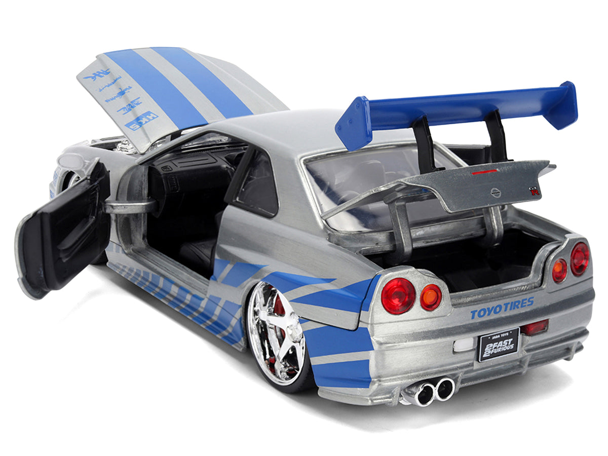 Brian's Nissan Skyline GT-R (R34) RHD (Right Hand Drive) Brush Finish  '2 Fast 2 Furious' (2003) Movie 25 Years of Fast & Furious Anniversary 1/24 by Jada