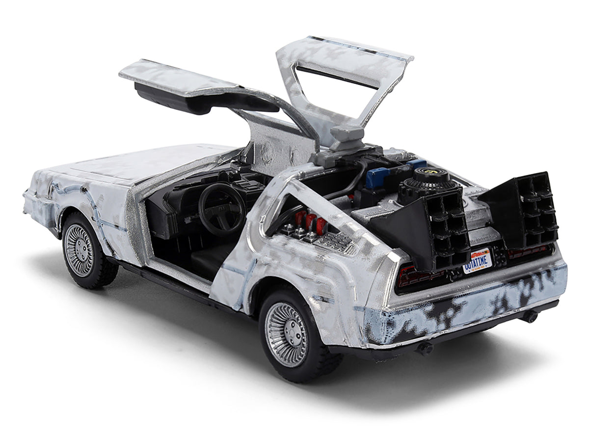 DMC DeLorean Time Machine Brushed Metal (Frost Version) 'Back to the Future' (1985) Movie '40th Anniversary' Special Packaging 'Hollywood Rides' Series 1/32 Diecast Model Car by Jada