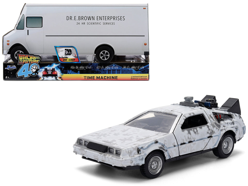 DMC DeLorean Time Machine Brushed Metal (Frost Version) 'Back to the Future' (1985) Movie '40th Anniversary' Special Packaging 'Hollywood Rides' Series 1/32 Diecast Model Car by Jada