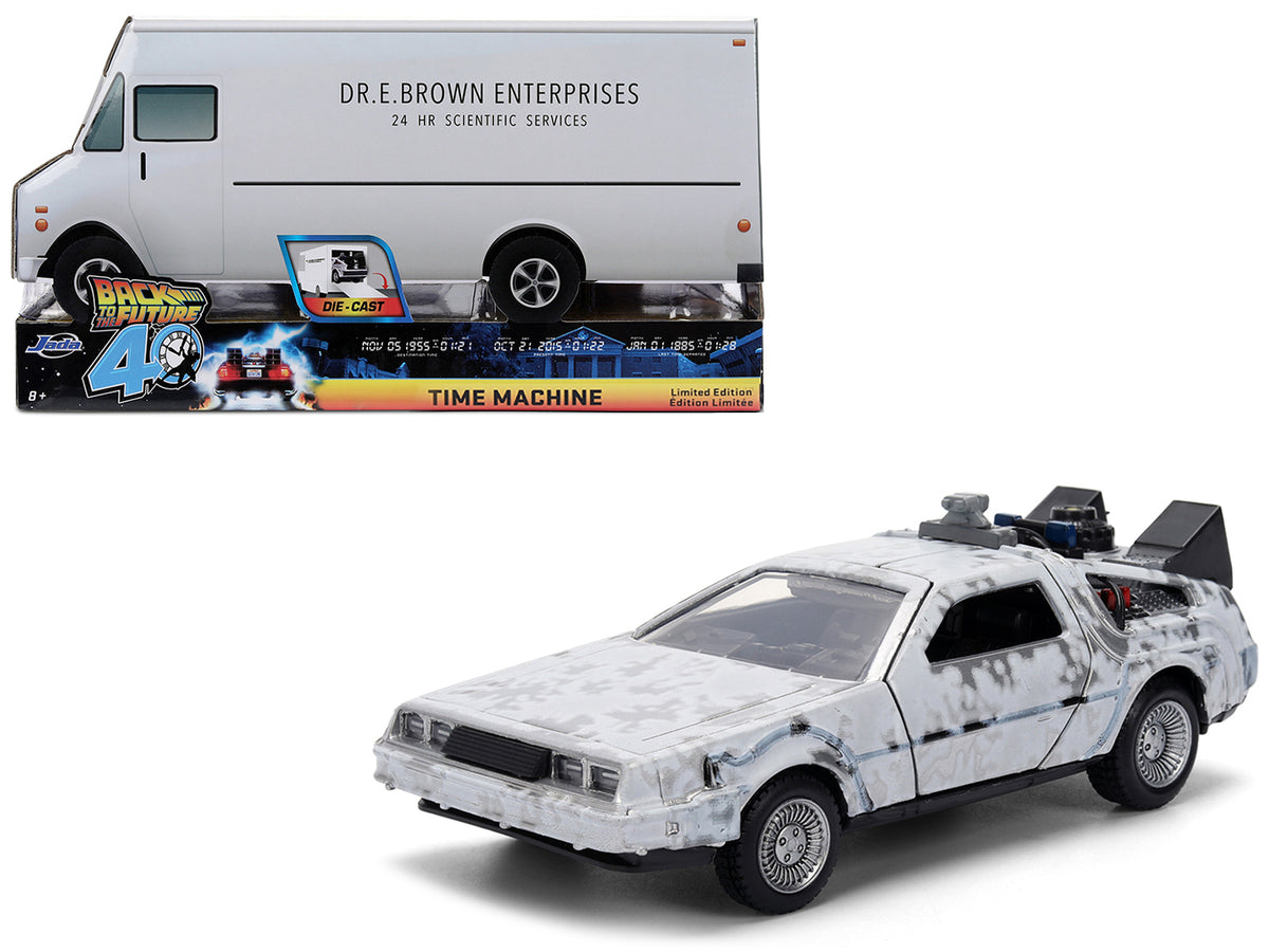 DMC DeLorean Time Machine Brushed Metal (Frost Version) 'Back to the Future' (1985) Movie '40th Anniversary' Special Packaging 'Hollywood Rides' Series 1/32 Diecast Model Car by Jada