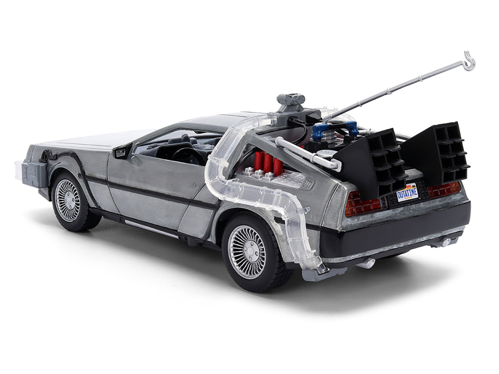 DeLorean Brushed Metal Time Machine with Lights 'Back to the Future' (1985) Movie '40th Anniversary' Special Packaging 'Hollywood Rides' Series 1/24 Diecast Model Car by Jada