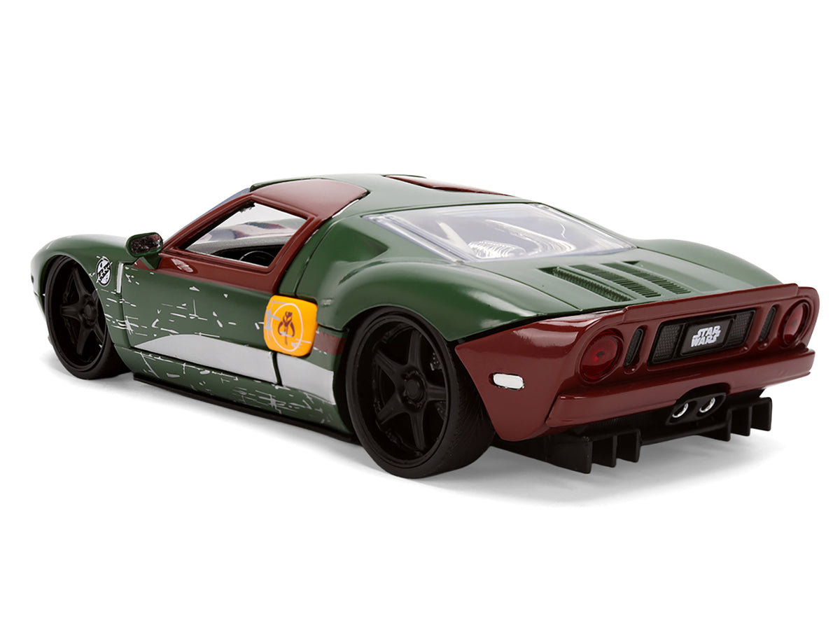 2005 Ford GT Green (Weathered) with Graphics and Boba Fett Figure 'Star Wars' Franchise 'Hollywood Rides' Series 1/24 Diecast Model Car by Jada