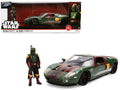 2005 Ford GT Green (Weathered) with Graphics and Boba Fett Figure 'Star Wars' Franchise 'Hollywood Rides' Series 1/24 Diecast Model Car by Jada
