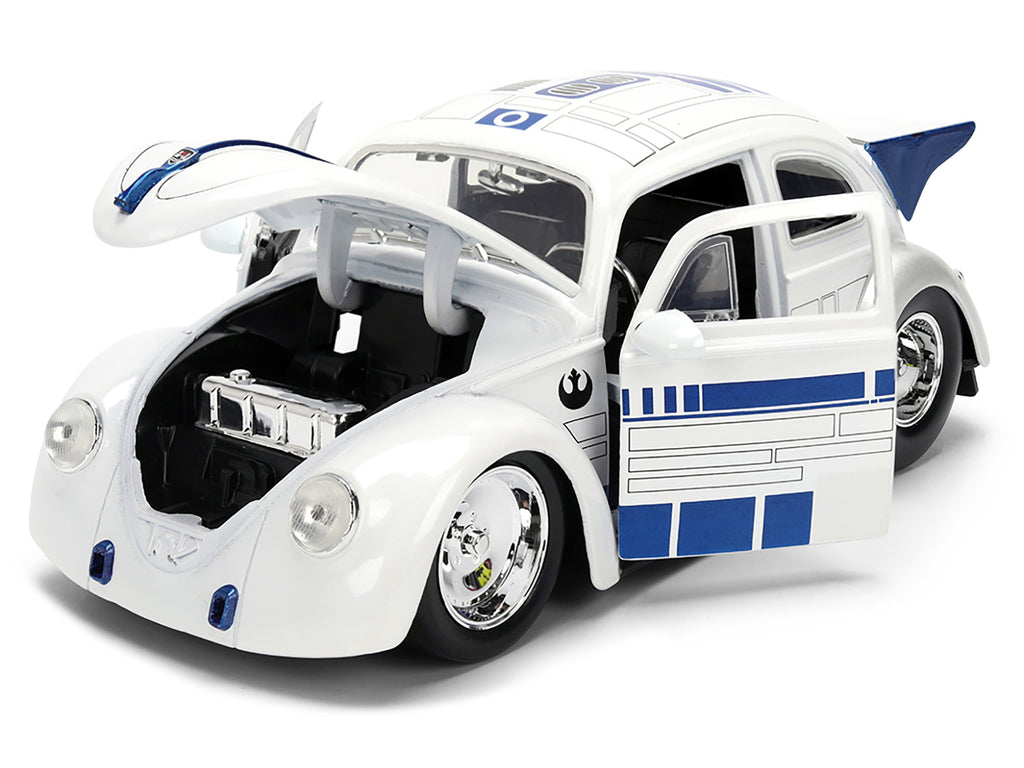 1959 Volkswagen Drag Beetle White with Graphics and R2-D2 Figure 'Star Wars' Franchise 'Hollywood Rides' Series 1/24 Diecast Model Car by Jada