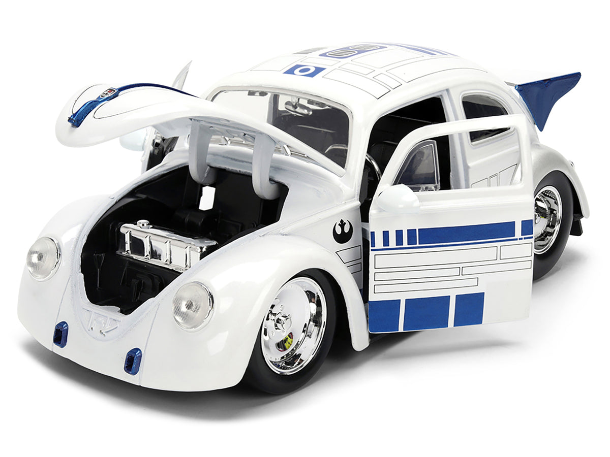 1959 Volkswagen Drag Beetle White with Graphics and R2-D2 Figure 'Star Wars' Franchise 'Hollywood Rides' Series 1/24 Diecast Model Car by Jada
