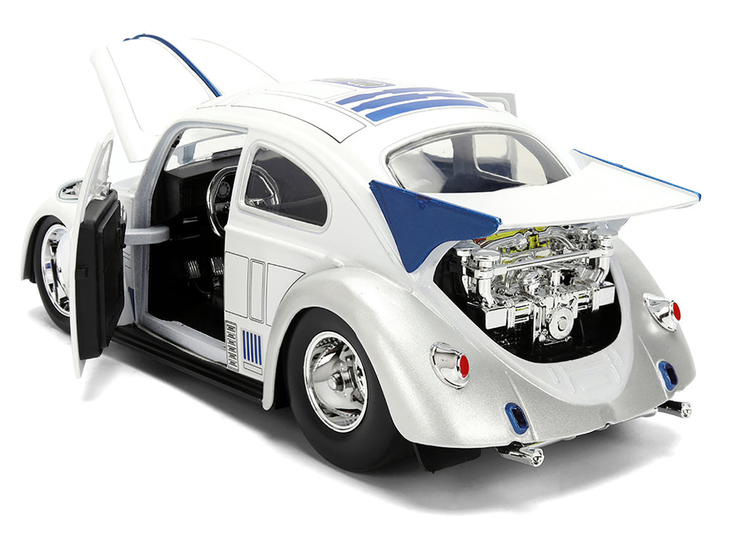 1959 Volkswagen Drag Beetle White with Graphics and R2-D2 Figure 'Star Wars' Franchise 'Hollywood Rides' Series 1/24 Diecast Model Car by Jada