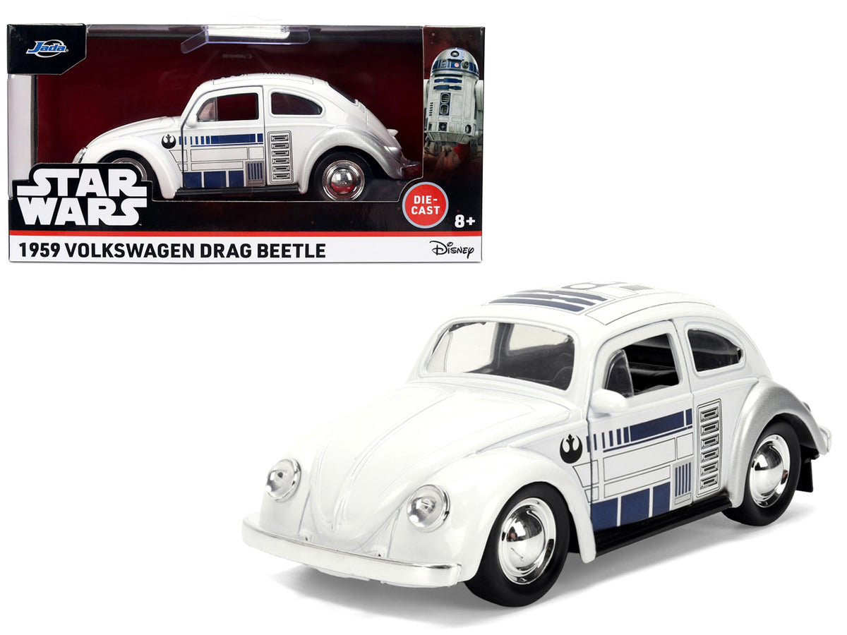 1959 Volkswagen Beetle 'R2-D2' Livery White with Graphics 'Star Wars' Franchise 'Hollywood Rides' Series 1/32 Diecast Model Car by Jada
