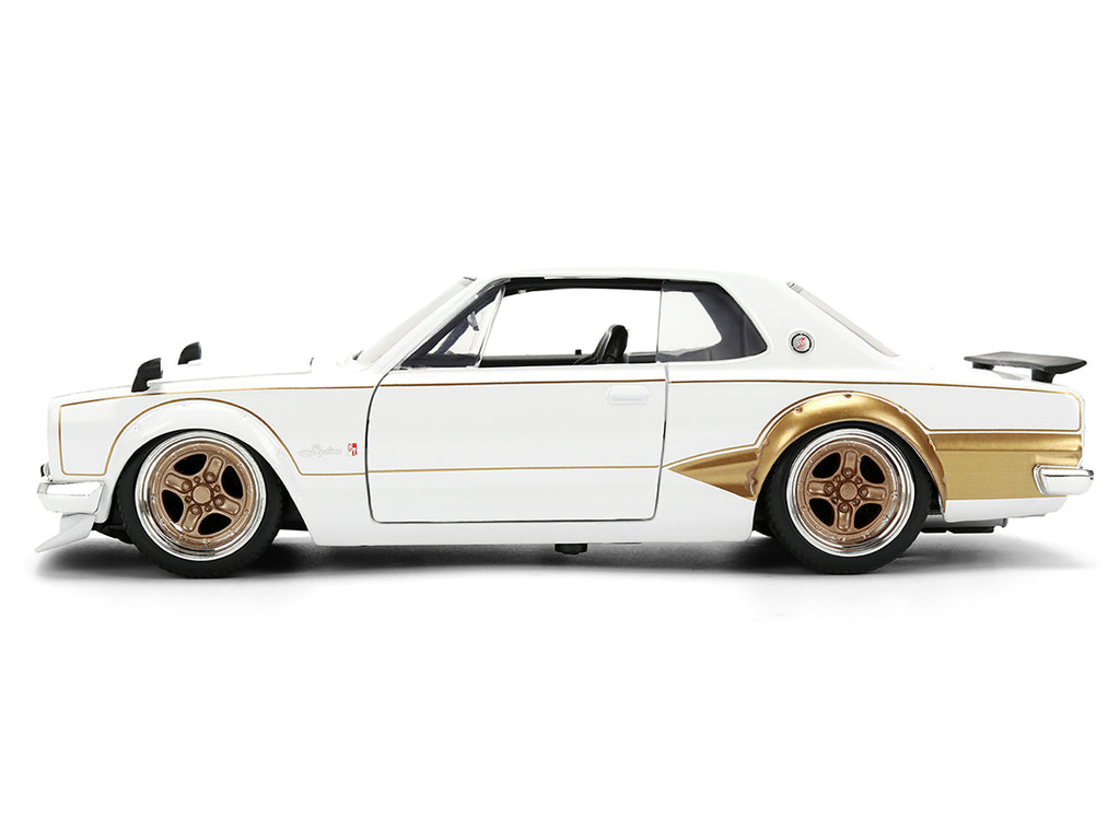 1971 Nissan Skyline 2000GT-R RHD (Right Hand Drive) White with Gold Graphics 'JDM Tuners' Series 1/24 Diecast Model Car by Jada