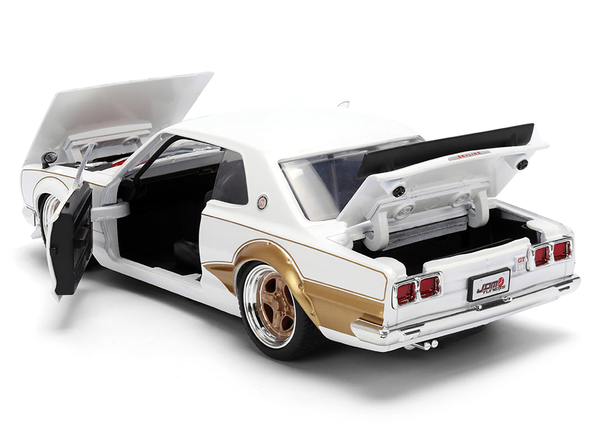 1971 Nissan Skyline 2000GT-R RHD (Right Hand Drive) White with Gold Graphics 'JDM Tuners' Series 1/24 Diecast Model Car by Jada