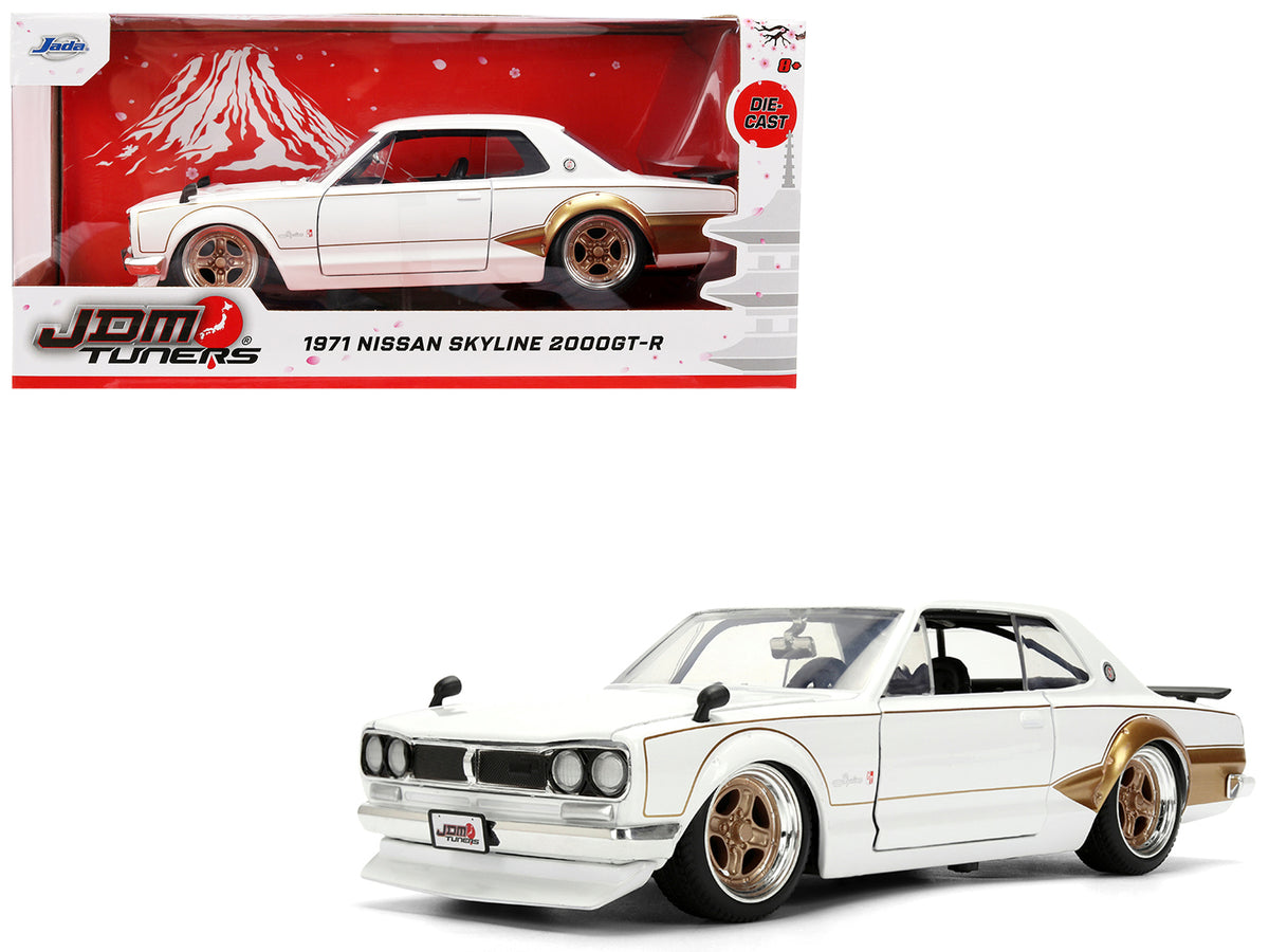 1971 Nissan Skyline 2000GT-R RHD (Right Hand Drive) White with Gold Graphics 'JDM Tuners' Series 1/24 Diecast Model Car by Jada