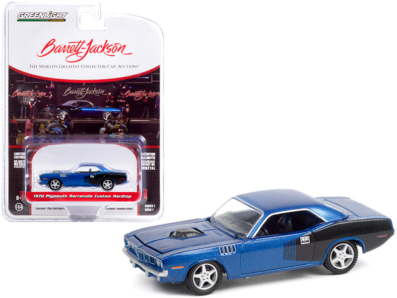 1970 Plymouth Barracuda Custom Hardtop Blue Metallic and Black with Modern HEMI Lettering (Lot #720) Barrett Jackson 'Scottsdale Edition' Series 7 1/64 Diecast Model Car by Greenlight