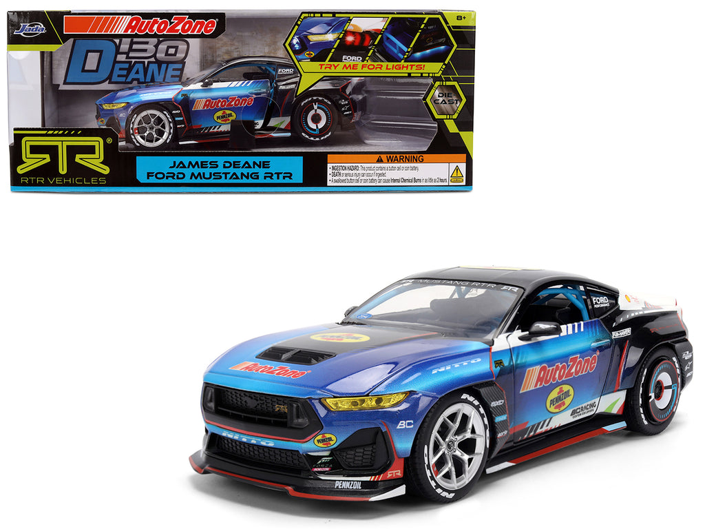 Ford Mustang RTR #130 James Deane 'AutoZone' 'Formula Drift PRO Championship' (2025) with Lights 'RTR Vehicles' Series 1/24 Diecast Model Car by Jada
