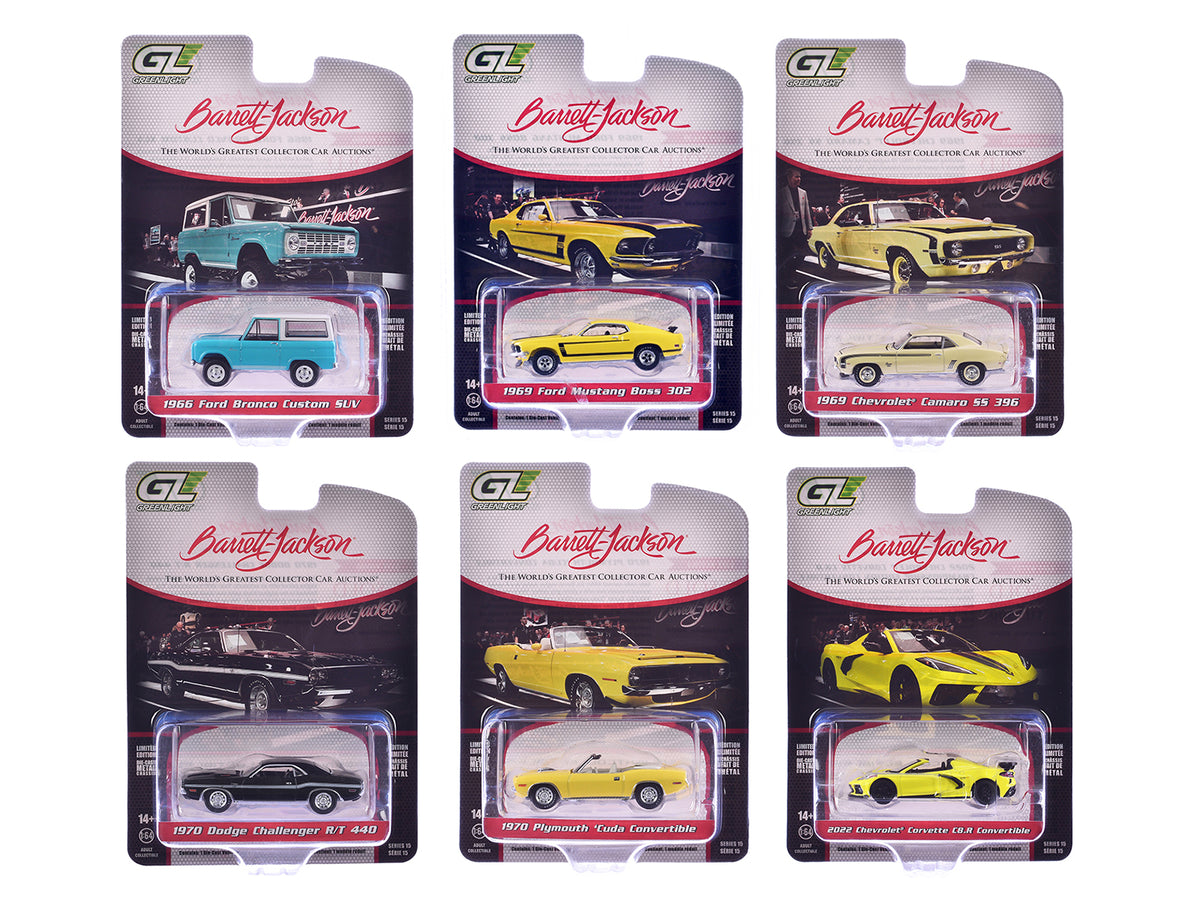 'Barrett-Jackson' Series 15 Set of 6 Cars 1/64 Diecast Model Cars by Greenlight