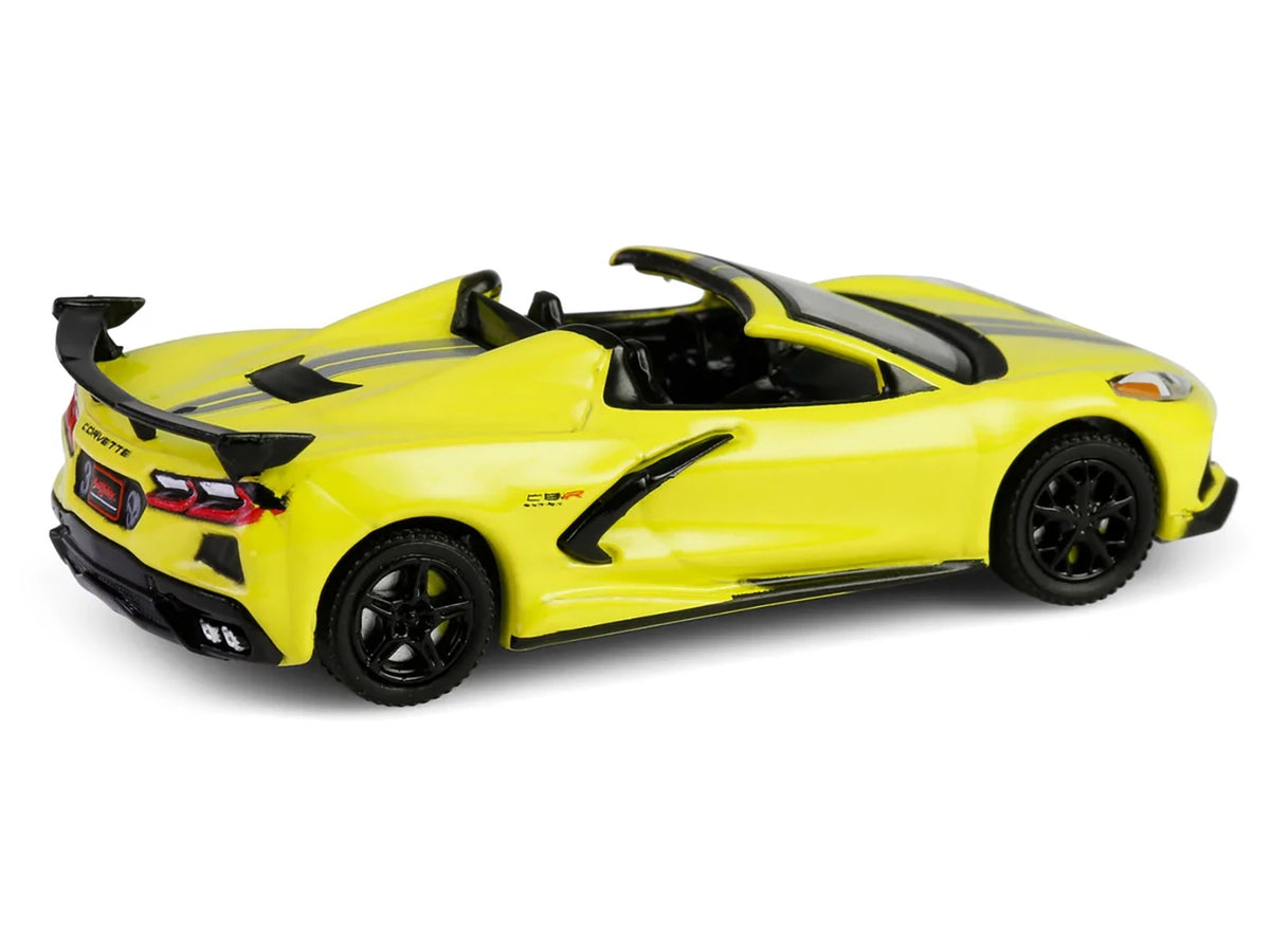 2022 Chevrolet Corvette C8.R Convertible Yellow with Silver Stripes 'Barrett-Jackson' Series 15 1/64 Diecast Model Car by Greenlight