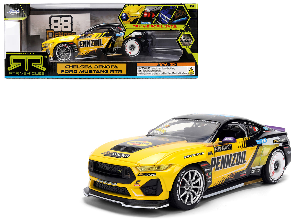 Ford Mustang RTR #88 Chelsea Denofa 'Pennzoil' 'Formula Drift PRO Championship' (2025) with Lights 'RTR Vehicles' Series 1/24 Diecast Model Car by Jada