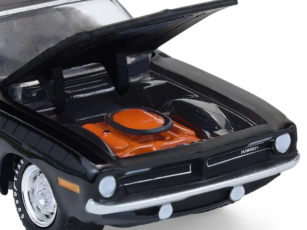 1970 Plymouth 'Cuda AAR Black with Gray Stripes 'Barrett-Jackson' Series 16 1/64 Diecast Model Car by Greenlight