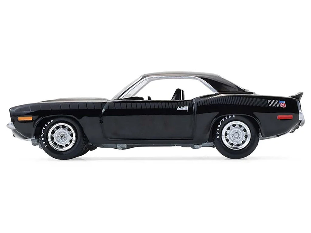 1970 Plymouth 'Cuda AAR Black with Gray Stripes 'Barrett-Jackson' Series 16 1/64 Diecast Model Car by Greenlight