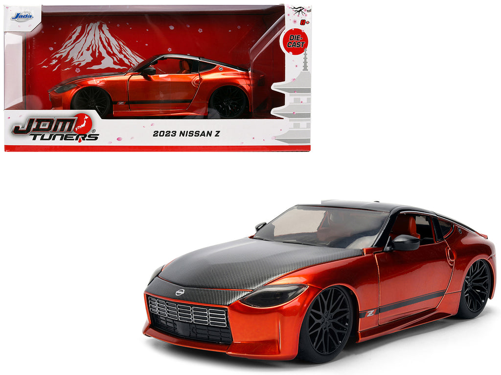 2023 Nissan Z Orange Metallic with Carbon Hood and Black Top 'JDM Tuners' Series 1/24 Diecast Model Car by Jada
