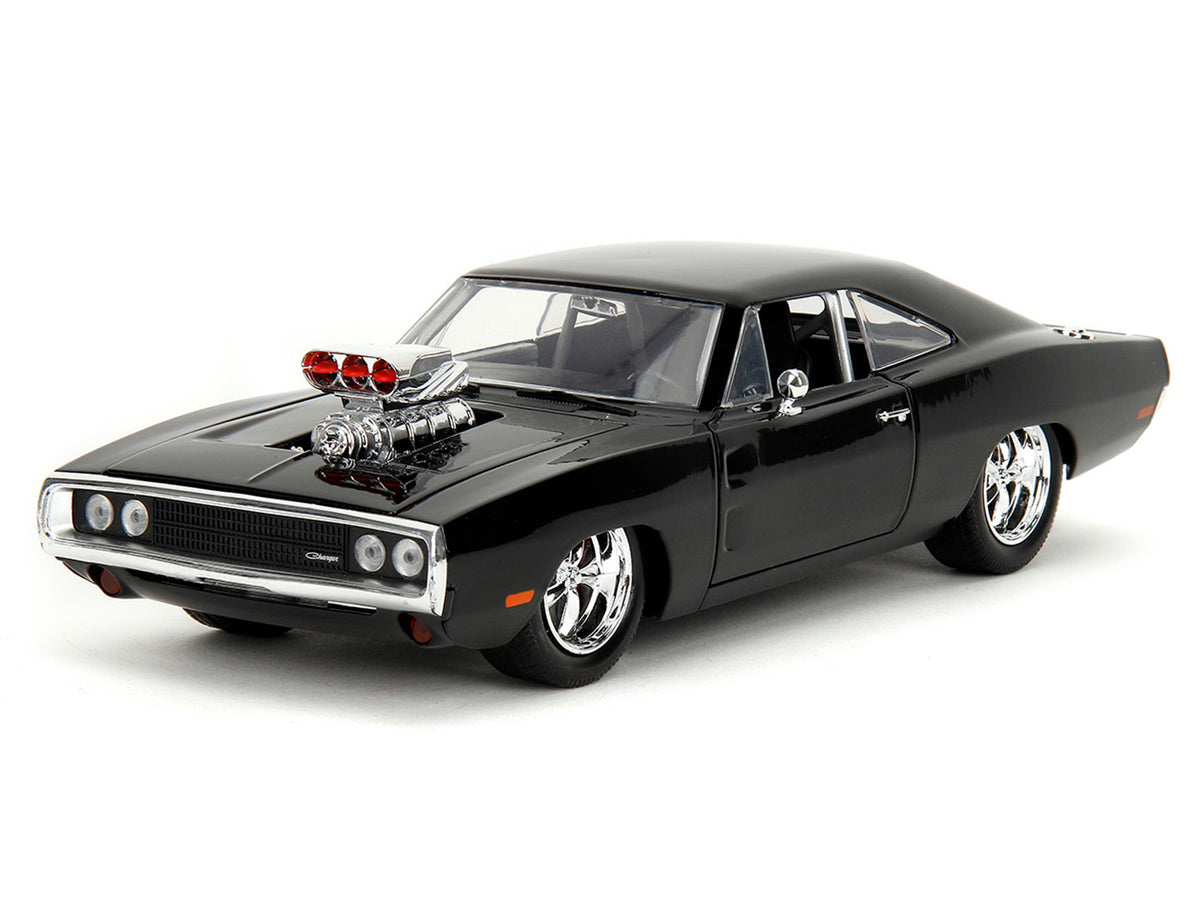 Dom's 1970 Dodge Charger R/T Black and Brian's Toyota Supra Orange with Graphics Set of 2 Cars 'Fast & Furious 25th Anniversary' 'Fast & Furious' Series 1/24 Diecast Model Cars by Jada