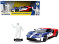 2017 Ford GT Blue and Red with White Stripes with Michelin Man Diecast Figure 'Michelin Tires' 'Hollywood Rides' Series 1/24 Diecast Model Car by Jada