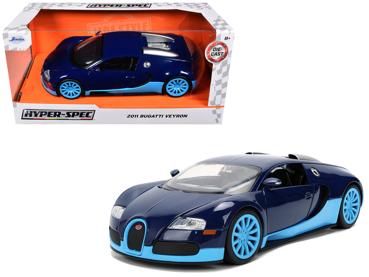 2011 Bugatti Veyron Dark Blue with Light Blue Accents 'Hyper-Spec' Series 1/24 Diecast Model Car by Jada