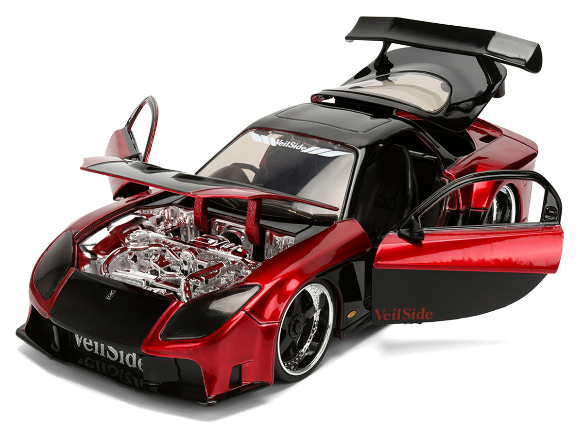 1995 Mazda RX-7 Widebody RHD (Right Hand Drive) 'VeilSide' Black and Red Metallic 'JDM Tuners' Series 1/24 Diecast Model Car by Jada
