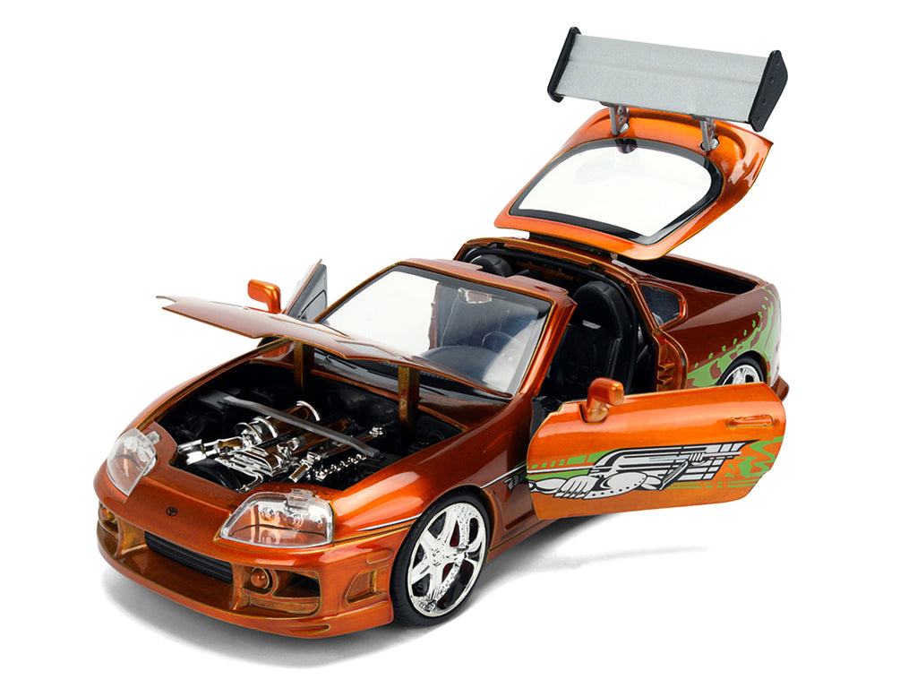 Brian's Toyota Supra Orange Color Brush Finish 25 Years of Fast & Furious Anniversary 'The Fast and the Furious' (2001) Movie 'Fast & Furious' Series 1/24 Diecast Model Car by Jada
