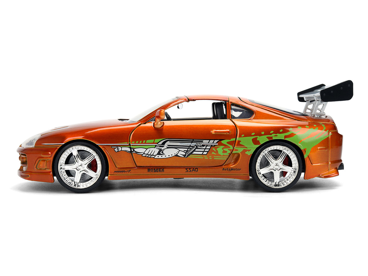 Brian's Toyota Supra Orange Color Brush Finish 25 Years of Fast & Furious Anniversary 'The Fast and the Furious' (2001) Movie 'Fast & Furious' Series 1/24 Diecast Model Car by Jada