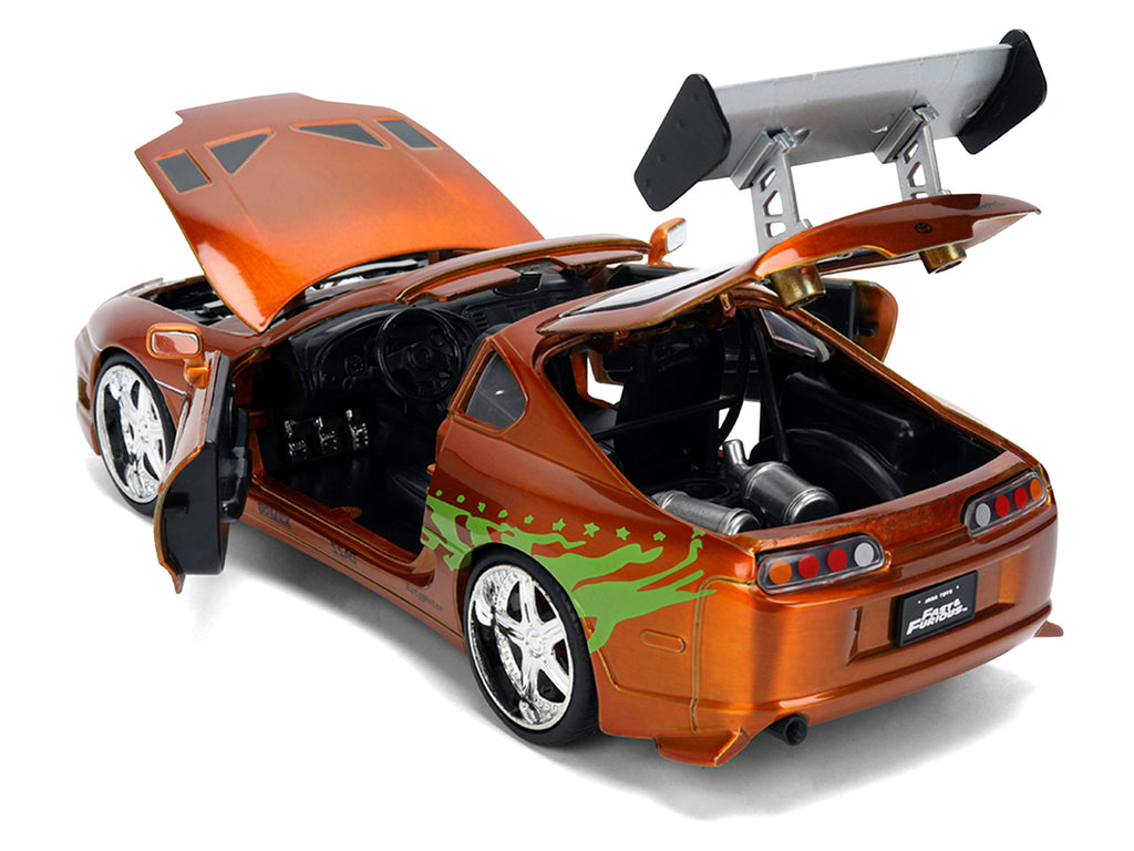 Brian's Toyota Supra Orange Color Brush Finish 25 Years of Fast & Furious Anniversary 'The Fast and the Furious' (2001) Movie 'Fast & Furious' Series 1/24 Diecast Model Car by Jada